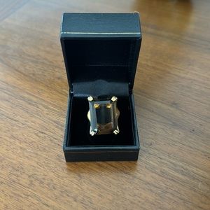 Vintage Gold Plated Emerald Cut Smokey Crystal Cocktail Ring